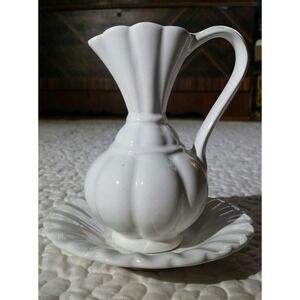 Vintage Portugal Crazed Pottery Plate Pitcher Mini Wash Jug Crazed Ceramic Farmh